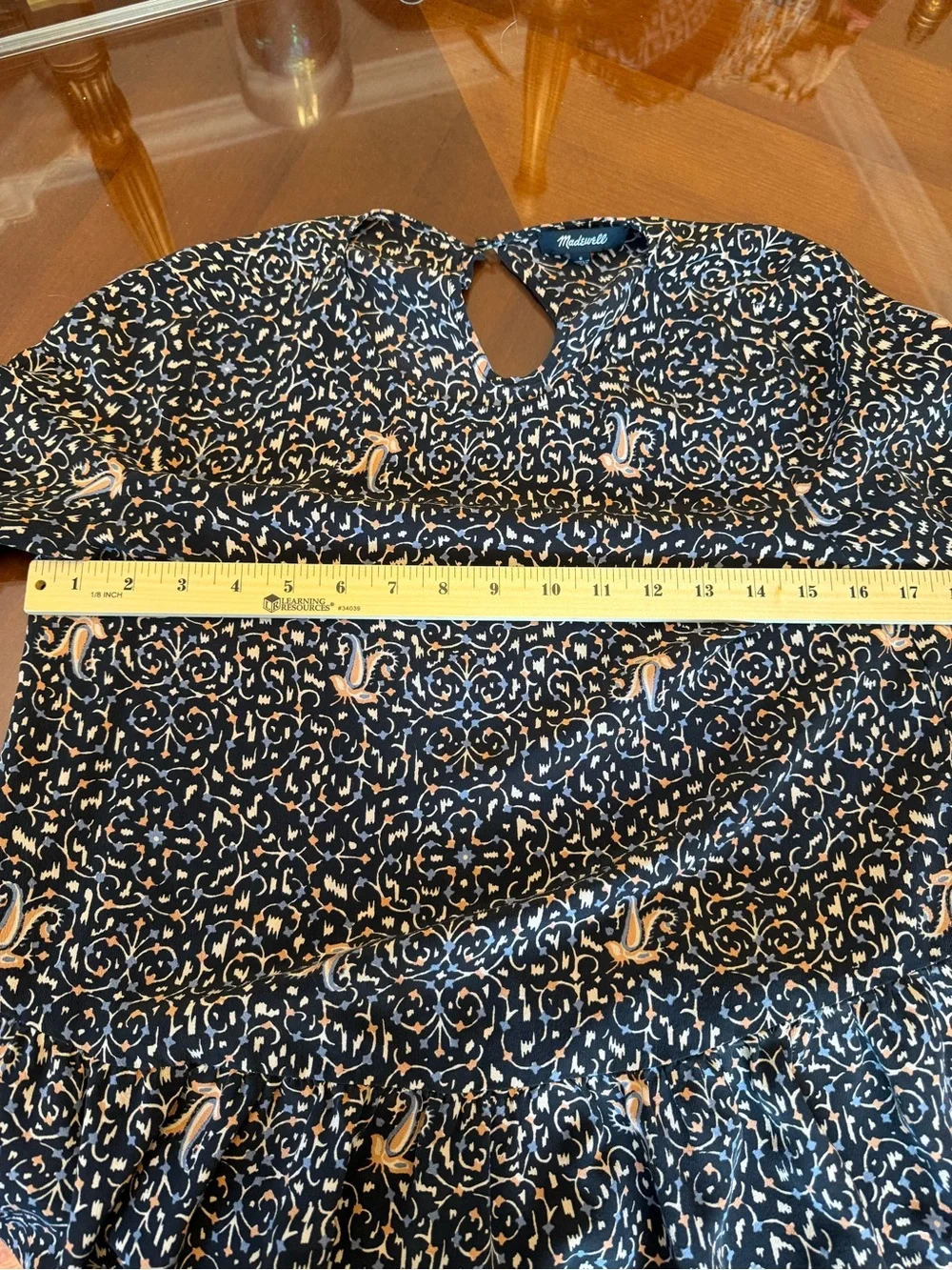 100% Silk Madewell Black Long-Sleeve Floral Peplum Tunic with Blush Accents - Picture 5 of 8